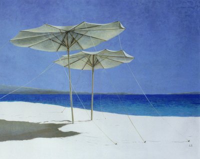 Şemsiyeler, Yunanistan, 1995 (kağıt üzerinde akrilik) by Lincoln Seligman