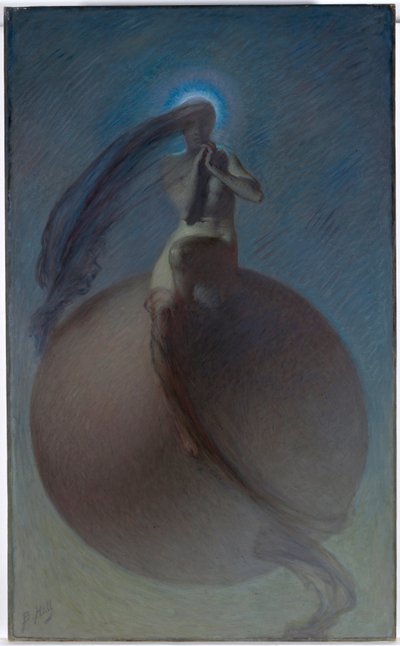 ""La quete" (Görev) Rüya gibi temsili, bir küre üzerine yerleştirilmiş kadın silueti - Lindsay Bernard Hall (1859-1935) tarafından 1905 dolaylarında - Tuval üzerine yağlı boya Soluk 154x94,5 cm Avustralya Ulusal Galerisi, Canberra by Lindsay Bernard Hall