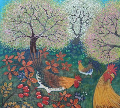 Paskalya Tavukları, 2024 (kağıt üzerine akrilik) by Lisa Graa Jensen