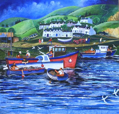 Landing the Catch,2010,(kağıt üzerinde akrilikler) by Lisa Graa Jensen