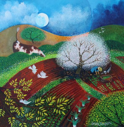Nosy Cow revize edildi, 2024 (keten üzerine akrilik) by Lisa Graa Jensen