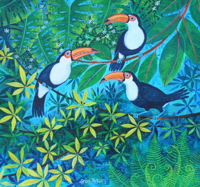 Toucan Üçlüsü, 2024 (keten üzerine akrilik) by Lisa Graa Jensen