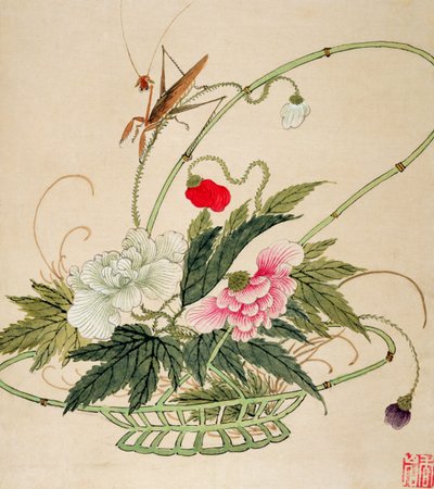 19. yüzyılın sonlarında çiçek ve böceklerin bir dizi resminden biri by Liu Hua