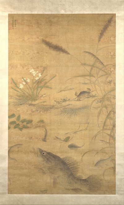 Çiçekler, balıklar ve yengeçler, 16. yüzyılın ortalarında. by Liu Jie