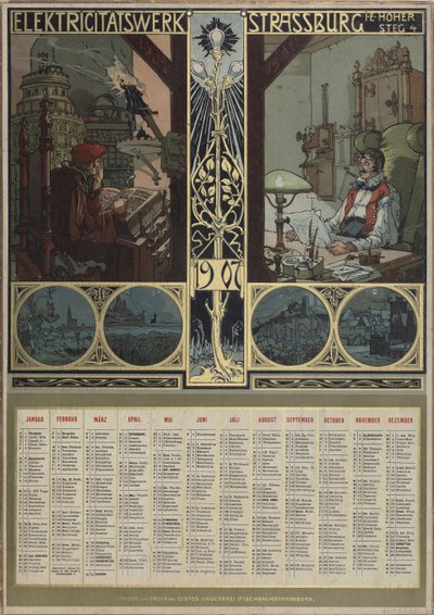 Elektrik santrali Strazburg. 1907, 1906 yılı takvimi. by Léo Schnug