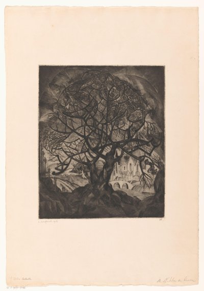 Çıplak dalları olan ağaç L'Arbre ve hiver (nesne üzerindeki orijinal başlık) by Lodewijk Schelfhout (signed by artist)