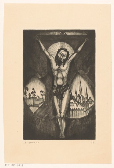 İsa çarmıhta Le Christ I (nesne üzerindeki orijinal başlık) by Lodewijk Schelfhout (signed by artist)