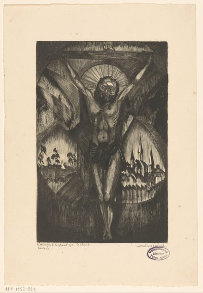 İsa çarmıhta Le Christ I (nesne üzerindeki orijinal başlık) by Lodewijk Schelfhout (signed by artist)
