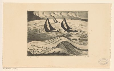 Denizde fırtınada üç yelkenli gemi La Tempête (orijinal başlık) by Lodewijk Schelfhout (signed by artist)