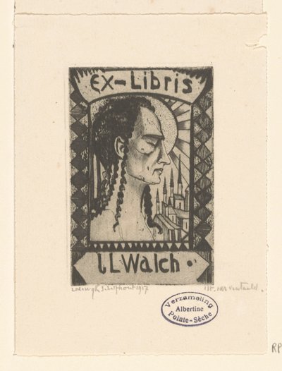 Jan Walch tarafından ekslibris by Lodewijk Schelfhout (signed by artist)