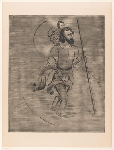 İsa Çocuk ile Aziz Christopher Aziz Christophe (orijinal başlık) by Lodewijk Schelfhout (signed by artist)