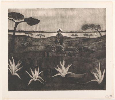 Tepelik bir manzarada koyun sürüsü olan çoban Le Troupeau (orijinal başlık) by Lodewijk Schelfhout (signed by artist)