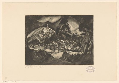 Ağaçlar ve binalar ile tepelik manzara Le Soir (nesne üzerindeki orijinal başlık) by Lodewijk Schelfhout (signed by artist)