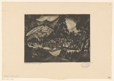 Ağaçlar ve binalar ile tepelik manzara Le Soir (nesne üzerindeki orijinal başlık) by Lodewijk Schelfhout (signed by artist)