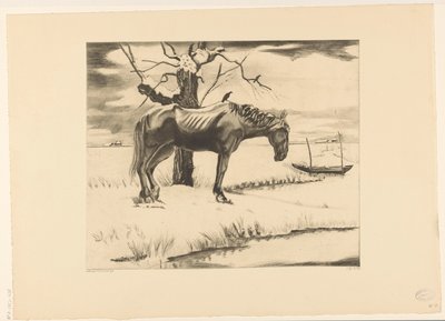 Karlı bir manzarada at Vieillesse (orijinal başlık) by Lodewijk Schelfhout (signed by artist)