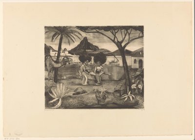 Bir bahçede bir adam taşıyan iki adam by Lodewijk Schelfhout (signed by artist)