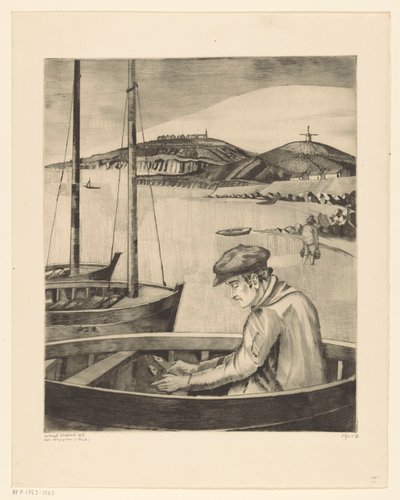 Demirli bir gemide balıkçı Le Pecheur (orijinal başlık) by Lodewijk Schelfhout (signed by artist)