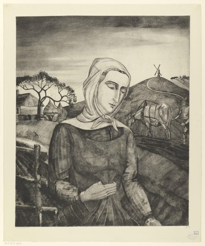 Tepelik bir arazide Flaman çiftçi Jeune fille Flamande (orijinal başlık) by Lodewijk Schelfhout (signed by artist)