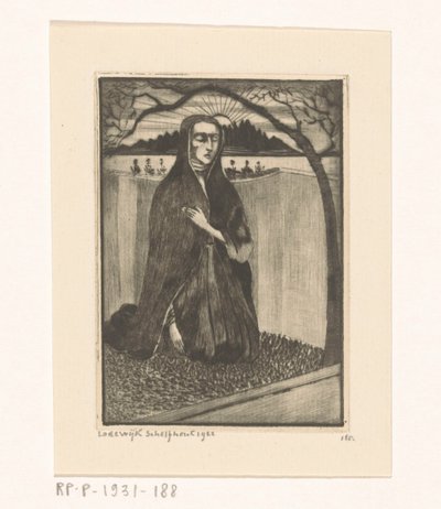 Kadın bir mezarda Femme au tombeau (orijinal başlık) by Lodewijk Schelfhout (signed by artist)