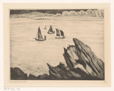 Breton kıyılarında yelkenli gemiler Un soir en Brittany (orijinal başlık) by Lodewijk Schelfhout (signed by artist)