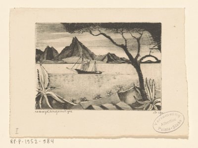 Bir koyda yelkenli gemi Le Bateau (orijinal başlık) by Lodewijk Schelfhout (signed by artist)