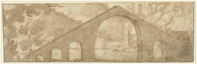 Bir manzara içinde dik köprü by Lodewijk Toeput (attributed to)