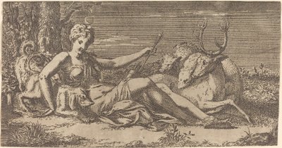 diana dinlenme by Léon Davent after Francesco Primaticcio
