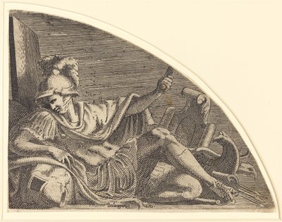 Kupalar Üzerinde Oturan Mars by Léon Davent after Francesco Primaticcio