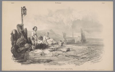 Bir koyda oynayan üç çocuk Kırsal yaşamın tasvirleri (dizi adı) Kampanya. Etudes varieés aux deux Crayons (nesne üzerinde seri başlığı) by Léon Jean Baptiste Sabatier