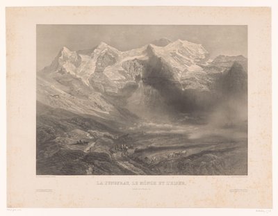 Jungfrau, Mönch ve Eiger La Jungfrau dağlarının görünümü, le Mönch et l'Eiger, sommet de la Wergenn, Alp (nesne üzerindeki başlık) by Léon Jean Baptiste Sabatier