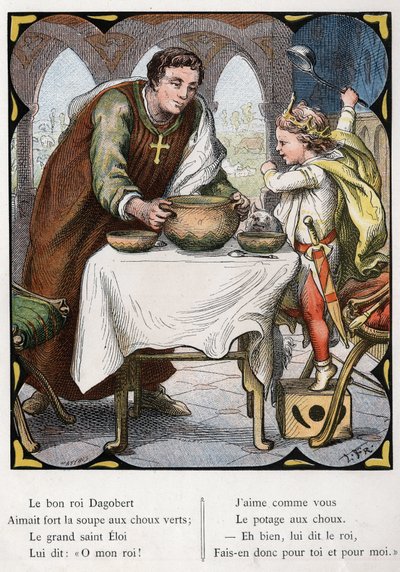 Popüler şarkı “The Good King Dagobert” için Lorenz Frolich (1820-1908) tarafından yapılan illüstrasyon. Baskı J. Hetzel. 1880 civarında. by Lorens Frolich