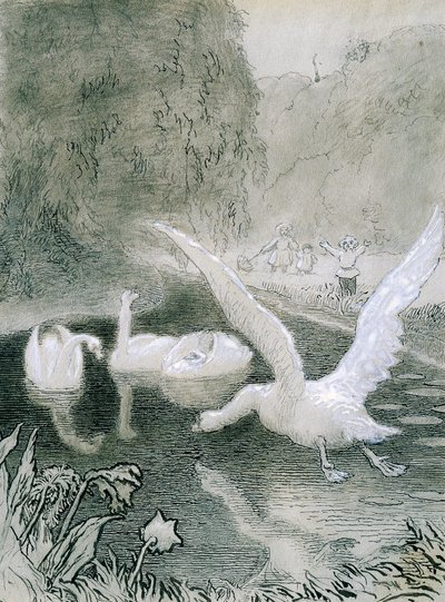 Hans Christian Andersen'in (1805-1875) peri masalı için Lorenz Frolich'in (1820-1908) Çirkin Ördek Yavrusu illüstrasyonu by Lorens Frolich