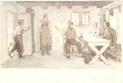Misafiri olan bir çiftçi oğlunu çağırır. by Lorenz Frølich