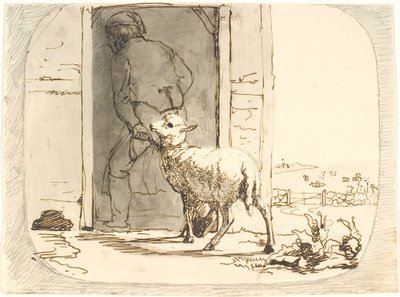 Ahıra bir kuzu beslenir by Lorenz Frølich