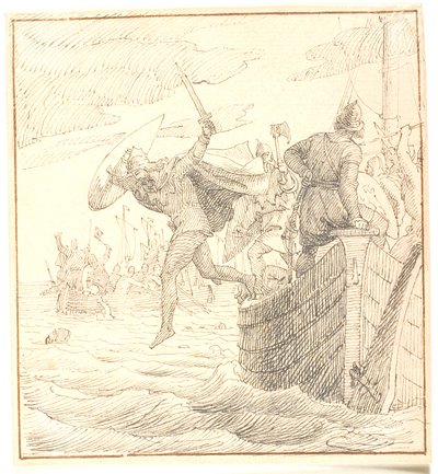 Olaf Tryggvesen, Svolder savaşı sırasında denize atladı by Lorenz Frølich