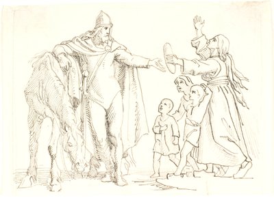 Niels Ebbesen ve zavallı karısı için taslak by Lorenz Frølich