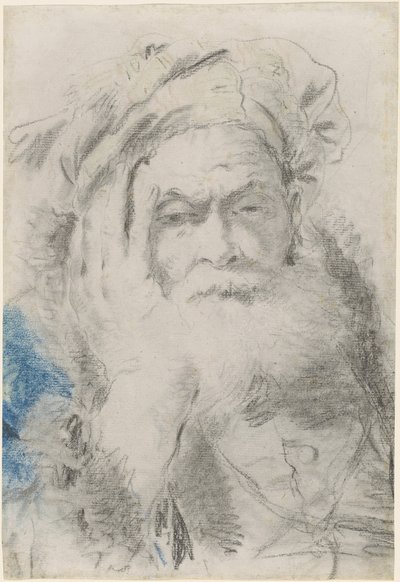 Başını Eline Yaslamış Sakallı Yaşlı Adam by Lorenzo Baldissera Tiepolo