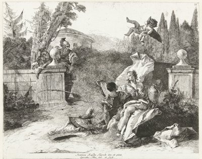 Rinaldo ve Armida, Ubaldo ve Carlo tarafından gözetlendi by Lorenzo Baldissera Tiepolo