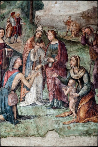 Aziz Cecilia malını fakirlere verir, detay (fresk) by Lorenzo Costa