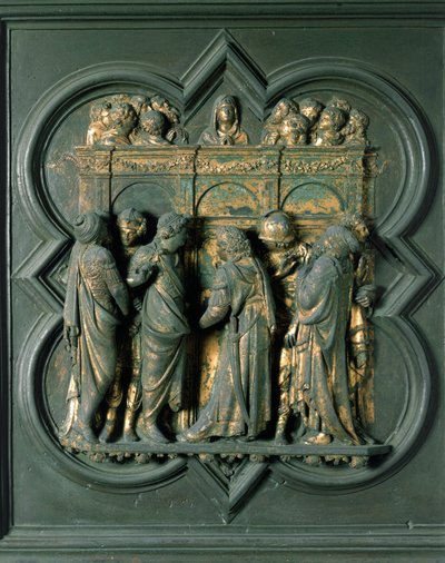 North Porte (called Porte de la Croix, in the North), exterior detail: “” Pentecote”” Bronze sculpture made by Lorenzo Ghiberti (1378-1455) by Lorenzo Ghiberti