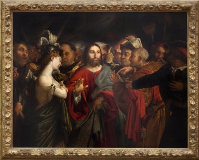 İsa ve zina eden kadın. Lorenzo Lotto (1480-1556), tuval üzerine yağlı boya tablosu by Lorenzo Lotto