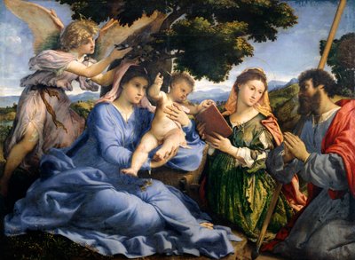 Madonna ve Çocuk, İskenderiyeli Aziz Catherine ile Thomas arasında, Lorenzo Lotto (1480 ca-1556), tuval üzerine yağlı boya by Lorenzo Lotto