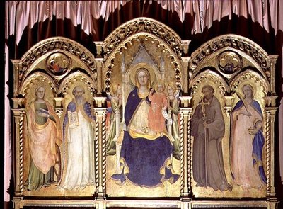 Madonna ve Çocuk SS ile Enthroned. Lucy, John Gualberto, Benedict ve Catherine, poliptik 1413 by Lorenzo Monaco