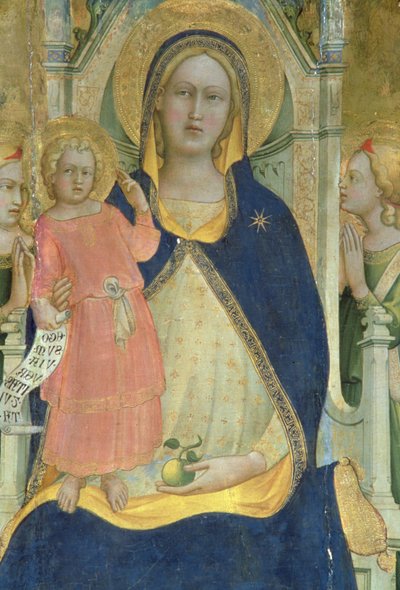 Madonna ve Çocuk Azizler ile taçlandırılmış, Madonna ve Çocuğu gösteren detay, polytych, 1413 by Lorenzo Monaco