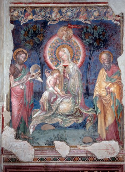 Havari Aziz James ve Aziz John Baptist (Fresco) ile çevrili çocuklu Bakire by Lorenzo Salimbeni