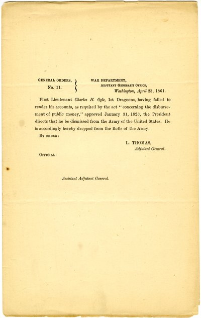General Orders, No. 11, Savaş Departmanı, Adjutant General