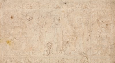 Bir Antependium için Tasarım: Vaftizci Aziz John ile Madonna della Misericordia..., yaklaşık 1370. by Lorenzo Veneziano.