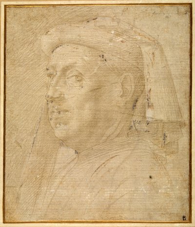 Bir şaperon giyen bir adamın büstü (kağıt üzerinde beyaz ile yükseltilmiş metal nokta) by Lorenzo di Credi