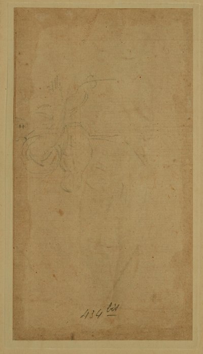 Sağa doğru yürüyen örtülü figür: Müjde Meleği mi Siyah tebeşir ... by Lorenzo di Credi