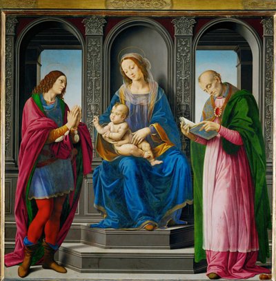 Madonna ve çocuk, Aziz Julian ve Myralı Aziz Nicholas ile çevrili ... by Lorenzo di Credi